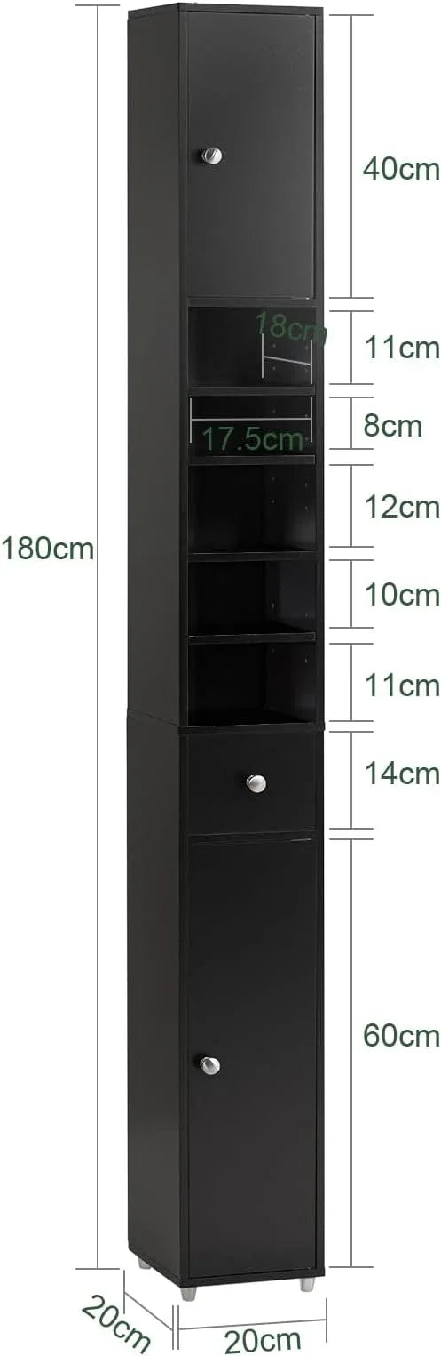 SoBuy Narrow Bathroom Storage Cabinet, Tall Slim Bathroom Organizers and Storage for Small Spaces, Freestanding Skinny Cabinet with Doors and Shelves for Tight Corners, Black BZR34-SCH - ModernBath