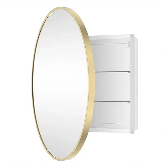 HOMECOOKIN Bathroom Gold Mirror Medicine Cabinet, 28 Inch Wall Mounted Aluminum Alloy Metal Framed with Storage - ModernBath