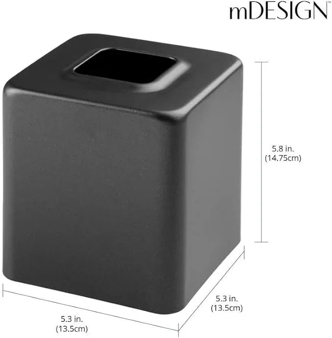 mDesign Tissue Box — Decorative Tissue Box Holder for Bedrooms, Bathrooms and More — Square Tissue Box Cover for Facial and Cosmetic Tissues — Black - ModernBath