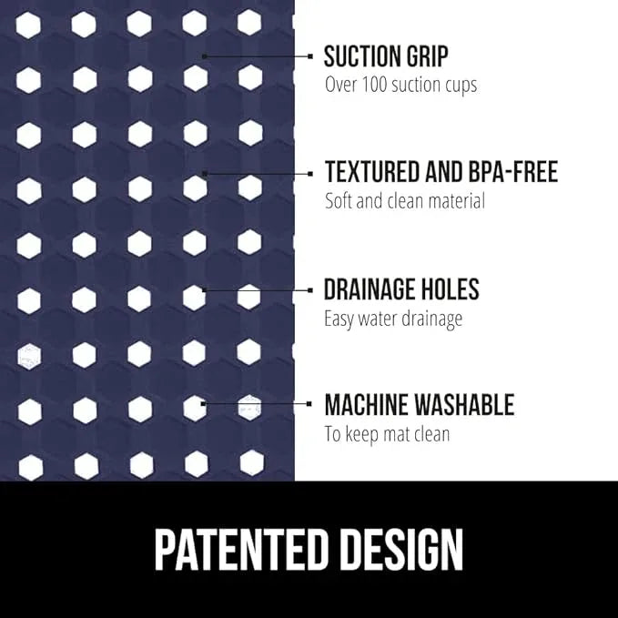 GORILLA GRIP Patented Square Shower Stall Mat, Small Bathtub Floor Mats for Stand Up Showers, Suction Cups and Drainage Holes, Machine Wash, Soft on Feet, Bathroom Accessories 21x21 Inch, Navy Opaque - ModernBath
