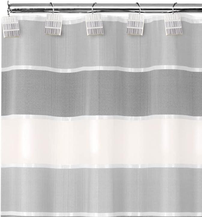 Zahari Home 13pc Modern Line Shower Curtain Set - Gray Luxury Contemporary Shower Curtains with Unique Design & 12 Hooks - ModernBath