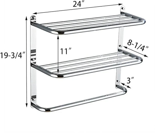 2-Tier Towel Rack Floating Shelf with Towel Bar, 24-Inch W x 8.25-Inch D Bathroom Hotel Towel Shelf, Wall Mount, Mounting Hardware Included,Polished Chrome - ModernBath