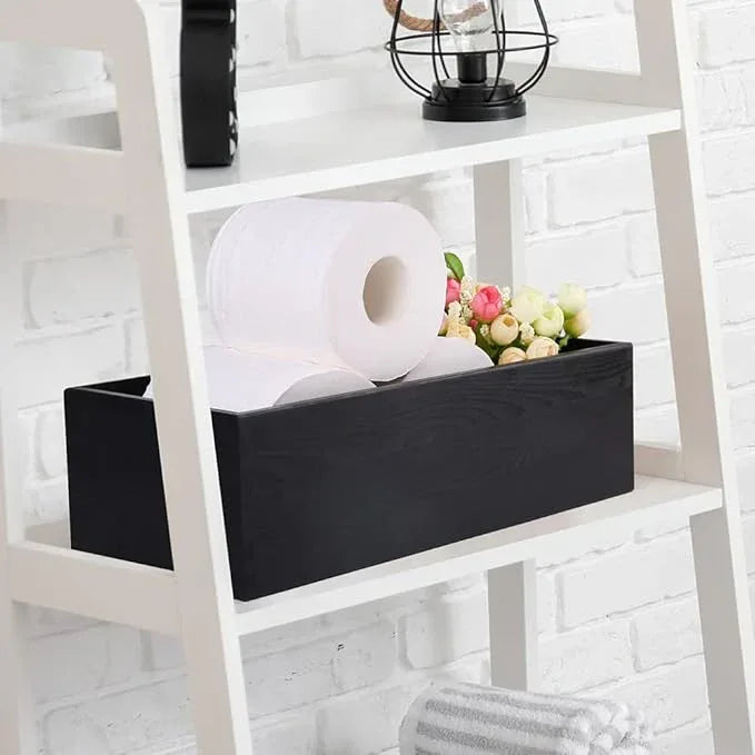 LotFancy Bathroom Decor Box, 2 Pack Wooden Toilet Paper Holder, Black Toilet Tank Storage Basket, Farmhouse Rustic Back of Toilet Tray - ModernBath