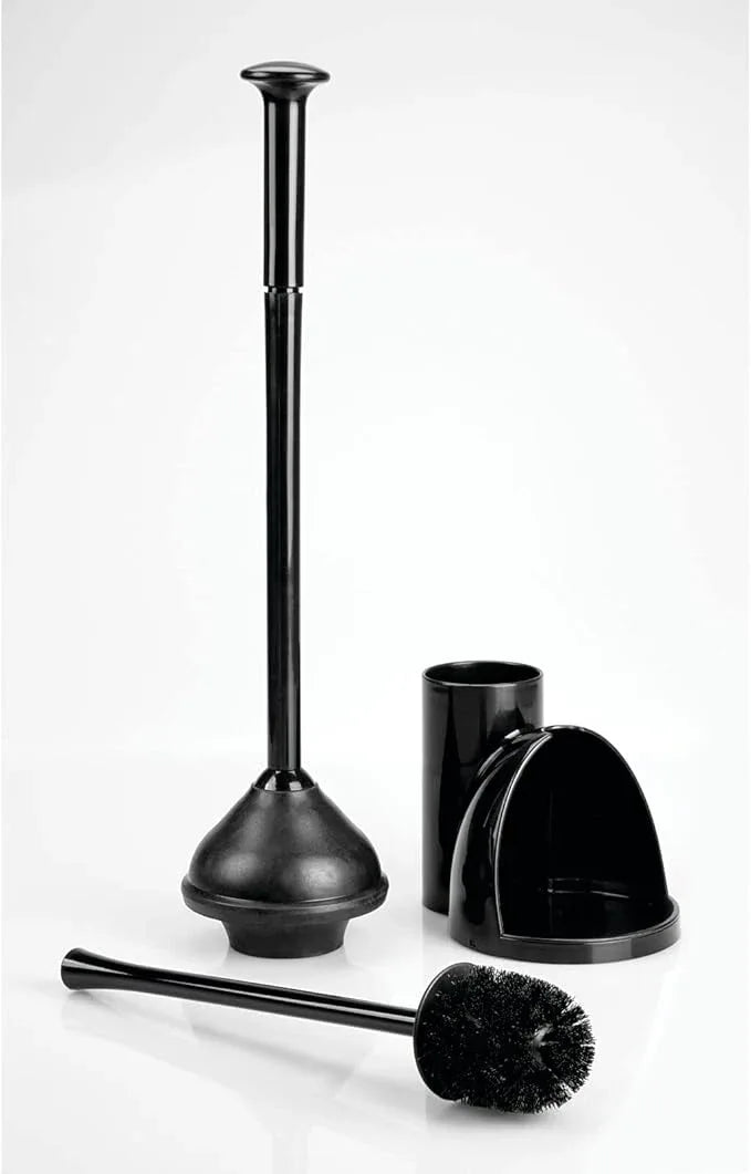 mDesign Hidden Plunger and Brush Set for Toilet Bowl - Combo with Holder Caddy - Aura Collection - Black - ModernBath