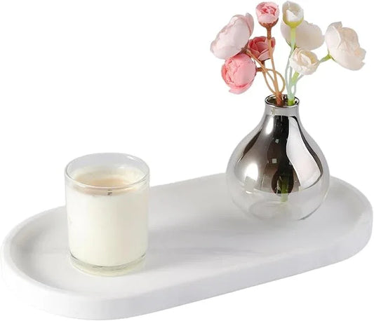 Koville 12"x6" Elegant White Marble Bathroom Tray, Natural Marble Vanity Trays for Home Decor, Stone Perfume Organizer Jewelry Dish for Dresser, Luxury Vanity Tray, Stone Storage Trays - ModernBath