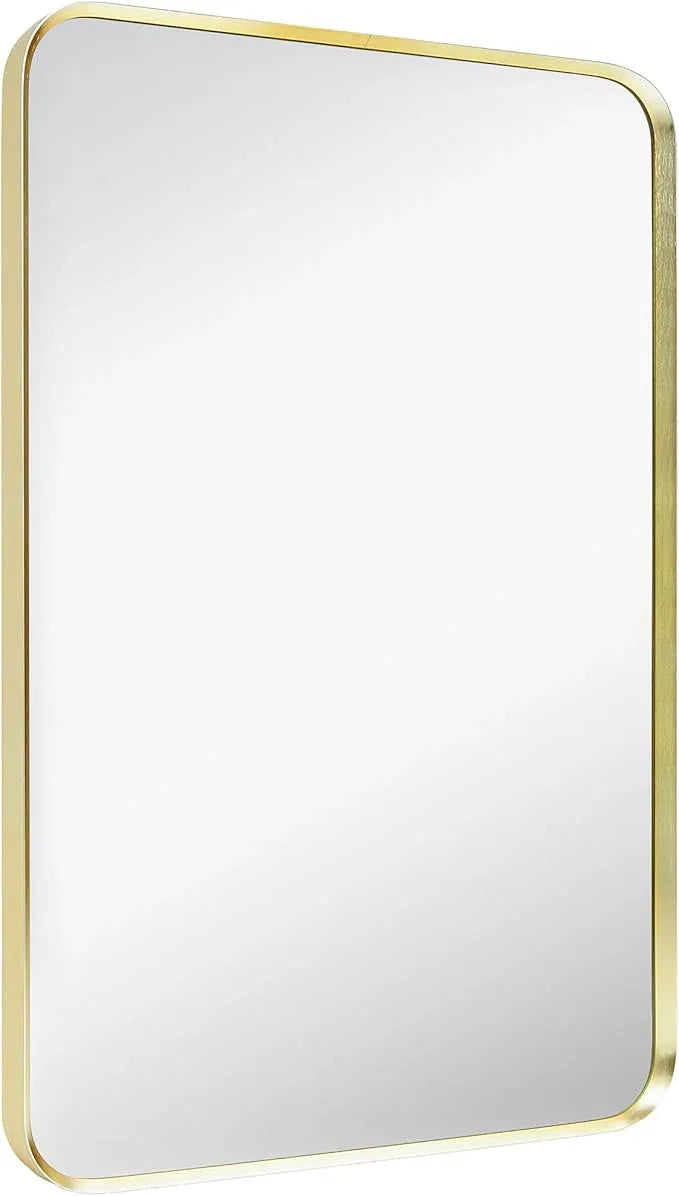 Minuover Wall Mount Mirror for Bathroom, Brushed Gold Metal Framed Rounded Corner Rectangular Vanity Mirror (16" x 20", Gold) - ModernBath