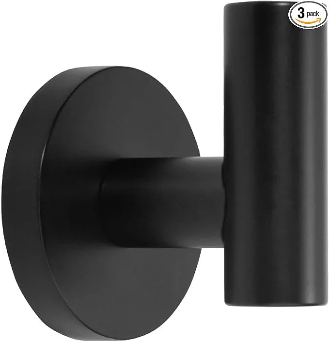 TUNNY 3 Pack Round Bathroom Towel Hooks - Matte Black Robe Hooks Coat Hooks Wall Hooks for Bathroom Bedroom Kitchen (Matte Black, 3) - ModernBath