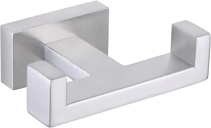 APLusee Square Double Towel Hook, 304 Stainless Steel Dual Coat Holder, Modern Bathroom Kitchen Storage Hanger Wall Mounted, Brushed Nickel - ModernBath