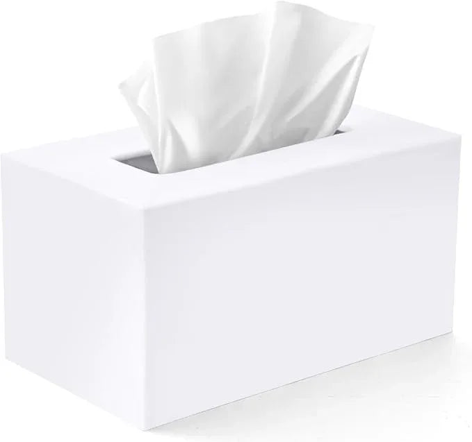 Tissue Box Cover Rectangle - Tissue Box Holder Rectangular - Compatible with Kleenex - Acrylic White Bathroom Accessories Decor - ModernBath