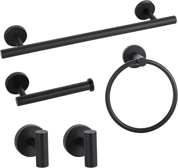 Matte Black Bathroom Hardware Set, Bathroom Towel Holder Bar Set 5 Pieces, SUS304 Stainless Steel Bathroom Towel Rack Set Wall Mounted-16 Inch Towel Bar, Toilet Paper Holder, Towel Hooks, Towel Ring - ModernBath