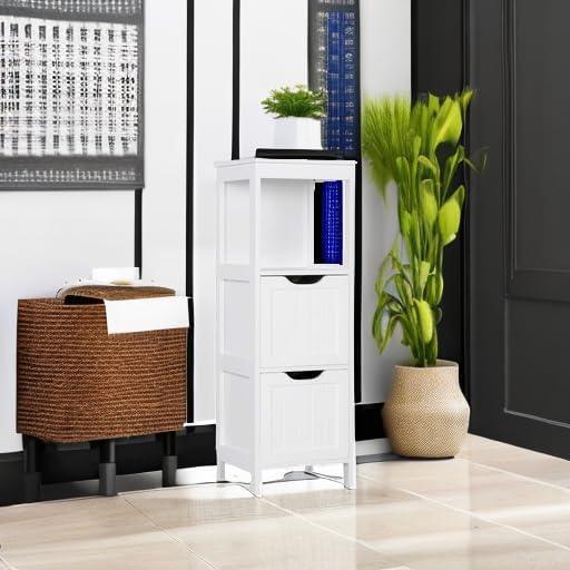 Yaheetech Bathroom Floor Cabinet, Wooden Storage Cabinet with 2 Drawers, Multifunctional Side Organizer Rack Stand Table, White - ModernBath