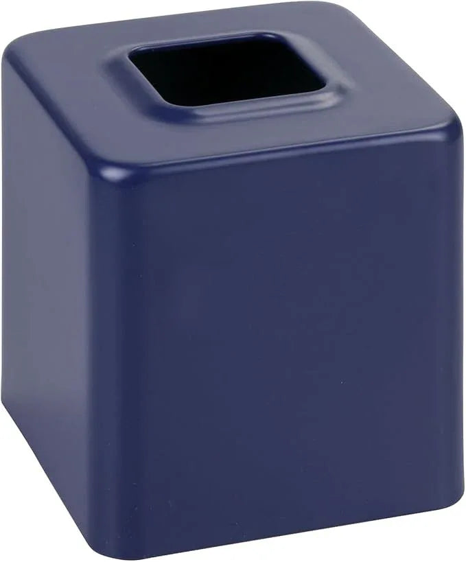 mDesign Metal Square Tissue Box Cover, Modern Facial Paper Holder - Accessories for Bathroom Vanity Countertop, Bedroom Dresser, Night Stand, Desk, Office, End Table, Unity Collection, Matte Navy Blue - ModernBath