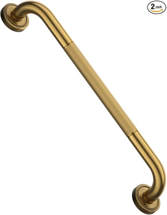 20 Inch Bronze Shower Grab Bar Gold, Munzong Antique Brass Bathroom Grab Bar w/Anti-Slip Knurled Grip, Bathroom Balance Bar, Safety Bath Handrail Support, Handicap Injury Elderly Senior Assist Handle - ModernBath