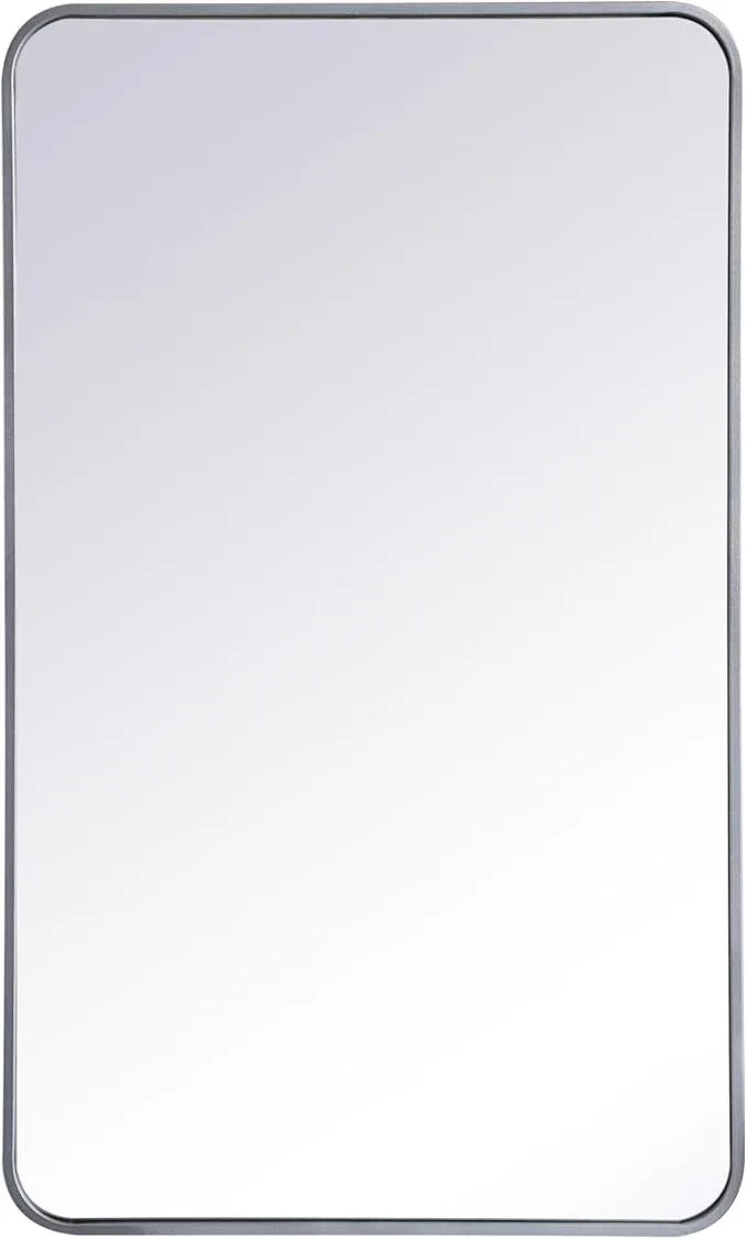 ARS Concepts Aura, Soft Corner Metal Rectangular Mirror 24X40 Inch in, Modern, Silver - ModernBath