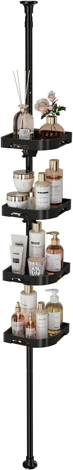 akinbas Tension Pole Shower Caddy Organizer with4 Tier L-Shaped Rust Resistant Bathroom Corner Shelves with 34-124 Inch Adjustable No Drilling Quick Install Shower Rack for Bath Essentials (Black) - ModernBath