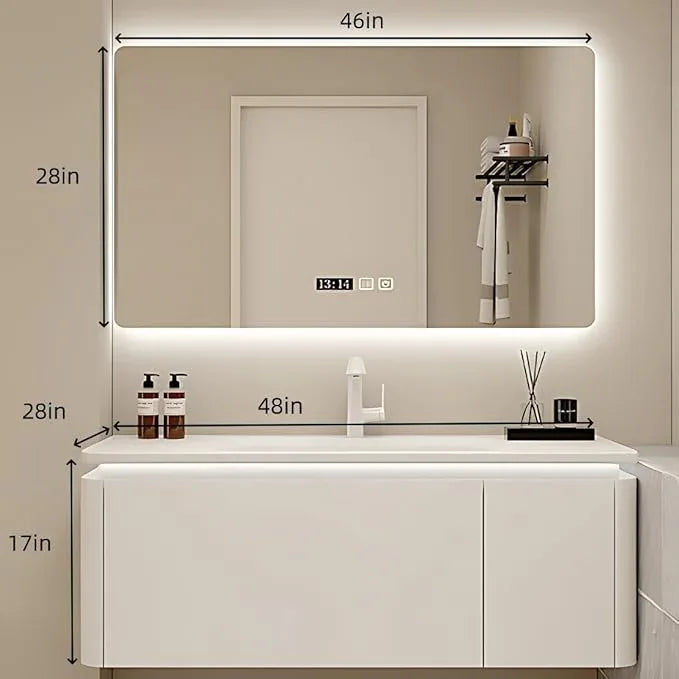 48in Luxury White Bathroom Cabinet - Oversized Drawer & Intelligent Defogging & High-Definition LED Lighting & Suspended Bathroom Cabinet | Bathroom Vanity with Sink - ModernBath