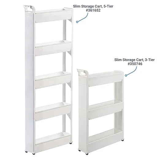 Miles Kimball 5 Tier Slim Cart, White, Durable Plastic, Easy Assembly, Holds Up to 6.5 lbs - ModernBath