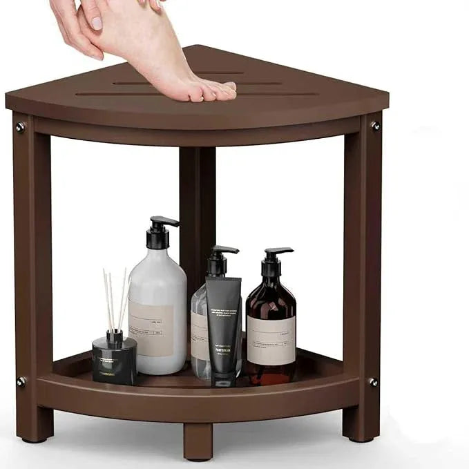 ONSGLM Shower Stool for Inside Shower, Corner Shower Bench Seat, HDPE Waterproof Shower Stool for Shaving Legs with Baffle Storage Shelf, Shower Seat/Foot Rest for Bathroom, Indoor/Outdoor Use, Brown - ModernBath