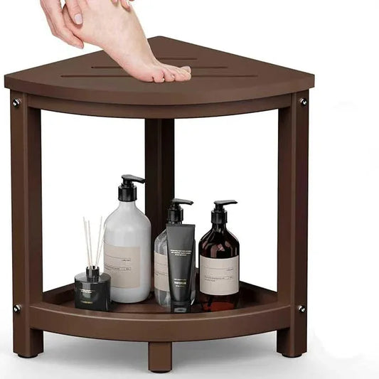 ONSGLM Shower Stool for Inside Shower, Corner Shower Bench Seat, HDPE Waterproof Shower Stool for Shaving Legs with Baffle Storage Shelf, Shower Seat/Foot Rest for Bathroom, Indoor/Outdoor Use, Brown - ModernBath
