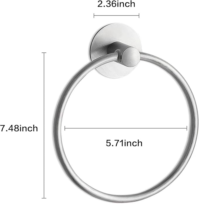 Besteffie Adhesive Towel Ring Wall Mount Hand Towel Ring Self Adhesive Towel Hanger Premium SUS304 Stainless Steel Rustproof Brushed Nickel, Kitchen, Bathroom Hand Towel Holder