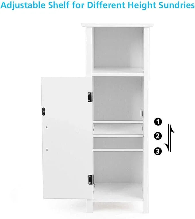 DORTALA Bathroom Floor Storage Cabinet w/Single Door Adjustable Shelf, Bathroom Storage Organizer Toiletries, Suitable for Kitchen, Bathroom, Living Room (White) - ModernBath