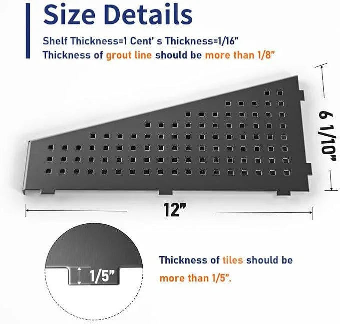 Corner Shower Shelf, 12" Trapezoid Grout in Shelf 304 Stainless Steel Grid Design Recessed Bathroom Shelf for Tiled Wall (Gunmetal, 12"-2 Pack) - ModernBath