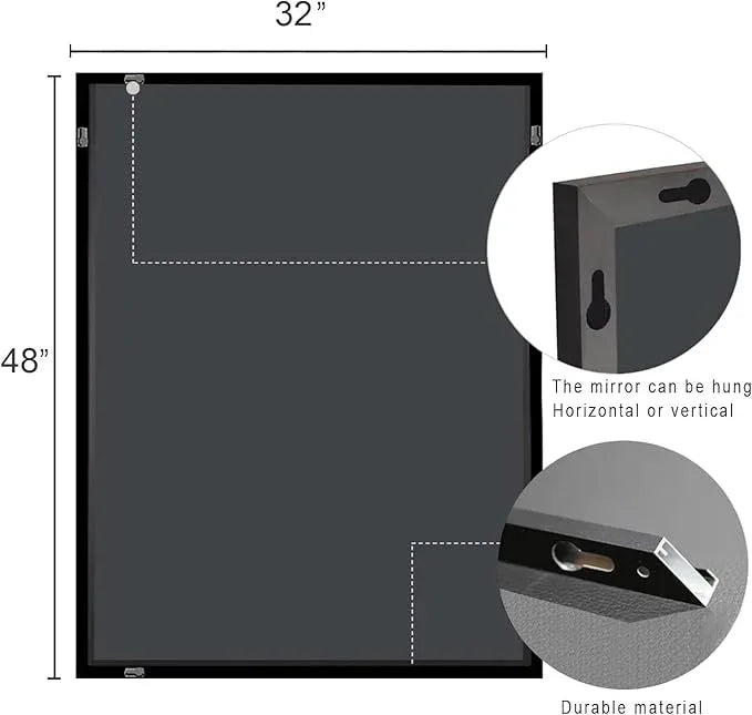 MEETDH Rectangle Bathroom Mirror 30x36 inch, Large Mirror with Black Frame, Rectangular Vanity Mirror 30" X 36", Modern Matte Wall Mounting Mirrors, Hang Horizontal or Vertical - ModernBath