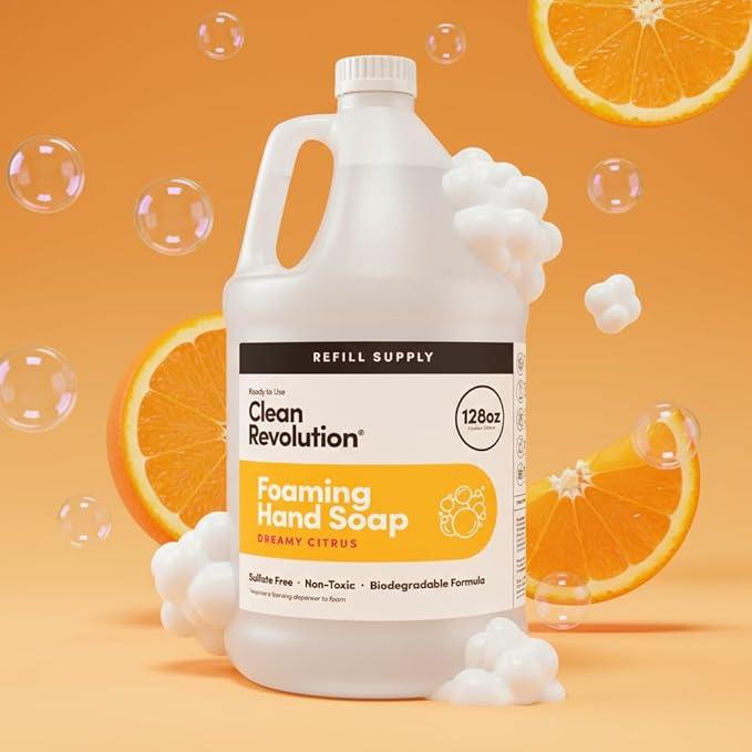 Clean Revolution Foaming Hand Soap Refill Supply Container, Ready to Use Formula, Dreamy Citrus Fragrance, Gluten Free, 128 Fl. Oz - ModernBath