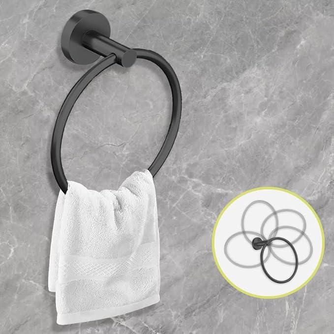 Cilee 10 Piece Matte Black Bathroom Accessories Set, 24inch Black Towel Bar Ring+Toilet Paper Holder+ Robe Towel Hook SUS304 Stainless Steel Bathroon Hardware Set - ModernBath