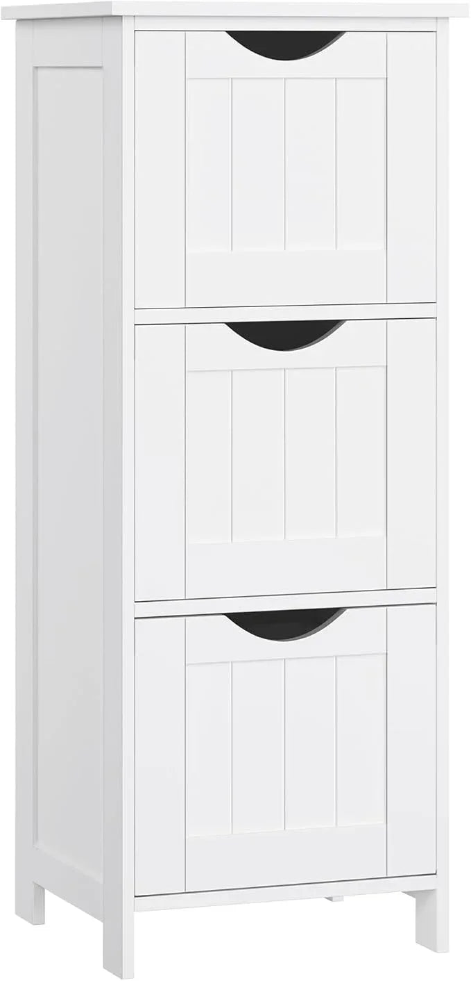 VASAGLE Floor Storage Cabinet, Freestanding Storage Unit with 3 Drawers, 11.8 x 12.6 x 31.9 Inches, for Bathroom, Living Room, Kitchen, Modern Style, Matte White UBBC50WT - ModernBath