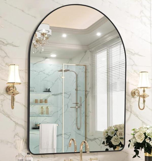 FORBATH Arched Mirror 30x50 Inch, Black Bathroom Mirror Wall Mounted Modern Black Aluminum Alloy Frame Decor Large Dresser Mirror for Bedroom Living Room Entryway, Hanging or Leaning Against Wall - ModernBath