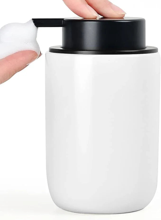 BosilunLife Foaming Soap Dispenser - Ceramic White Soap Dispenser Bathroom Small Foam Hand Dispenser Refillable Kitchen Dish Soap Bottle Hand Wash Dispenser - ModernBath