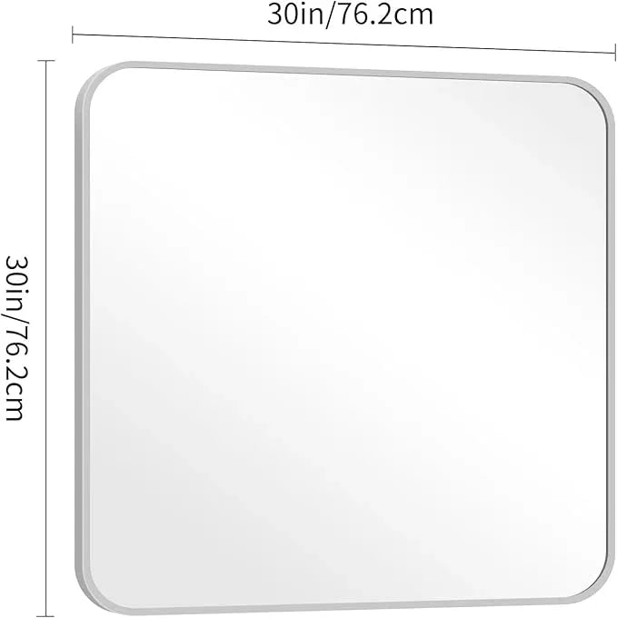 DESBING 30" x 30"Bathroom Mirror, Silver Wall Mirror with Metal Frame, Decorative Rectangular Vanity Mirror for Bedroom Bathroom Living Room Entryway (Horizontal/Vertical) - ModernBath