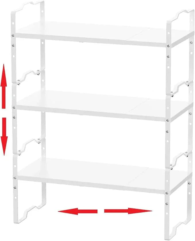 Jojocross Expandable Shelf for Cabinet Organizer Adjustable Stackable Spice Rack at Kitchen and Bathroom More, Counter Countertop Cupboard Organization Pantry Storage(MEDIUM/3PACKS/WHITE) - ModernBath