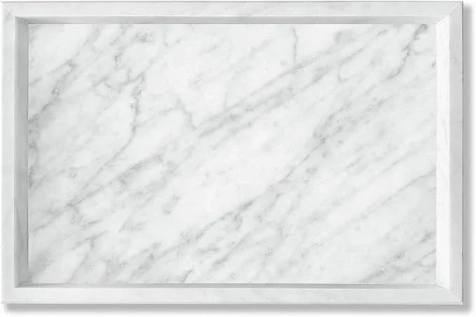 Yew & Tulip Natural Carrara White Marble Vanity Tray, Natural White Marble Serving Tray for Bathroom, Kitchen, Vanity, Home Decor, Wedding etc. (12" x 8" x 1.2") - ModernBath