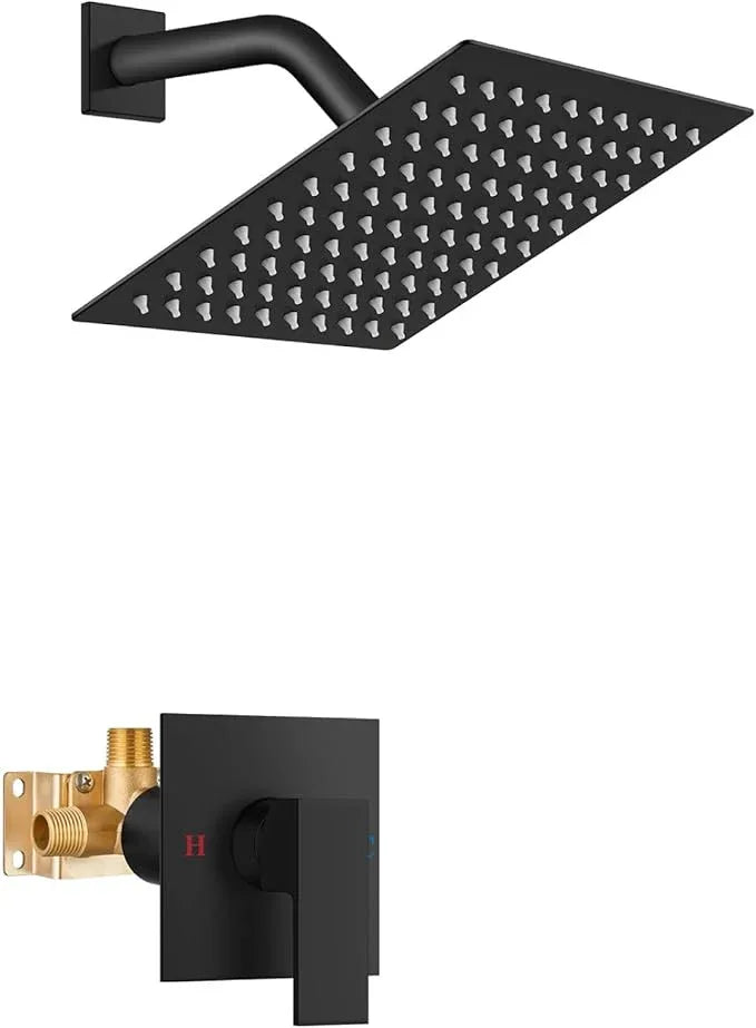 Airuida Shower Faucet Set Bathroom Rain Shower System SUS304 Stainless Steel Single Handle With Male Threads Rough-in Valve Shower Trim Kit 8 Inch Wall Mount Shower Head Matte Black - ModernBath