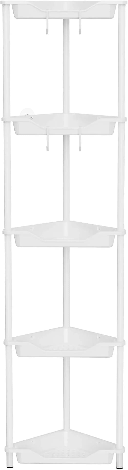 Orimade Rustproof 5 Tier Floor Standing Corner Shower Caddy Organizer, Plastic Metal Splicing Floor Corner Shelf Rack Stands for Bathroom, White - ModernBath
