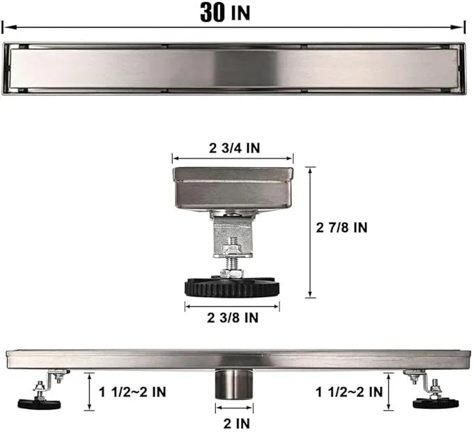Linear Shower Floor Drain, 30 Inch Brushed Nickel 304 Stainless Steel Bathroom Drains Kit, Rectangular Shower Trench Drain with Reversable Tile-in Pattern Drain Cover & Hair Catcher - ModernBath