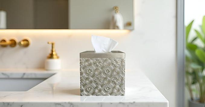 Hymmah Modern Square Tissue Box Cover Holder,Bathroom Accessories Decor Unique Design Tissue Box Cover for Bathroom Vanity Counter Tops Also Great for Bedrooms and Living Rooms (Gold) - ModernBath