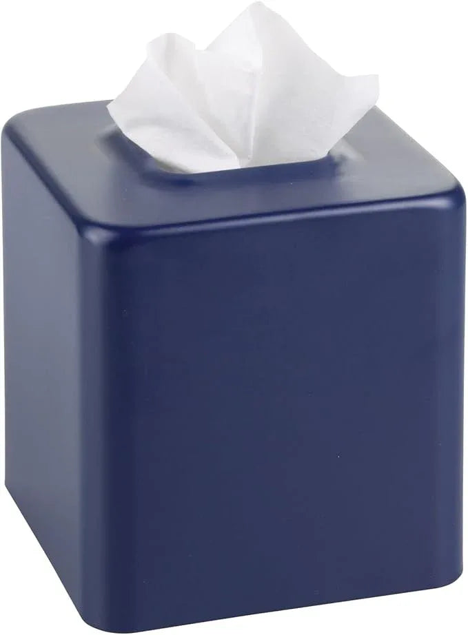 mDesign Metal Square Tissue Box Cover, Modern Facial Paper Holder - Accessories for Bathroom Vanity Countertop, Bedroom Dresser, Night Stand, Desk, Office, End Table, Unity Collection, Matte Navy Blue - ModernBath