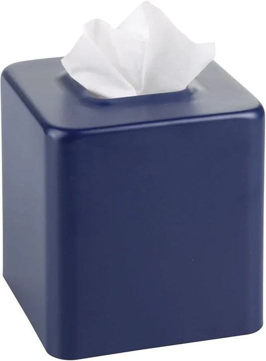 mDesign Metal Square Tissue Box Cover, Modern Facial Paper Holder - Accessories for Bathroom Vanity Countertop, Bedroom Dresser, Night Stand, Desk, Office, End Table, Unity Collection, Matte Navy Blue - ModernBath