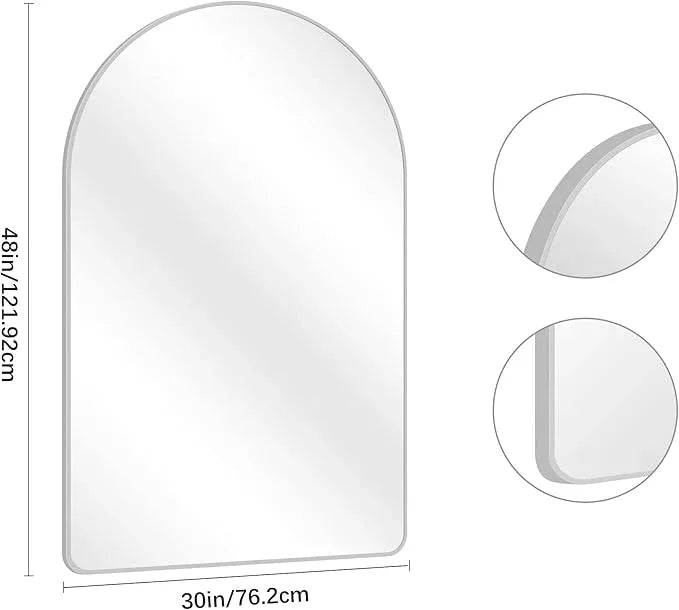 Arched Bathroom Mirror, 30"x48" Silver Arched Mirror for Bathroom, Wall Mounted Mirror, Silver Vanity Wall Mirror w/Metal Frame for Bedroom, Entryway, Living Room, Hanging or Leaning Against - ModernBath