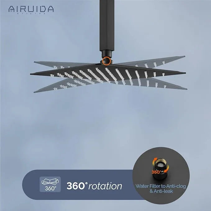 Airuida Shower Faucet Set and Handle Set Single Function Shower Trim Kit Ceiling Mount Rainfall Shower System with Male Threads and Rough-in Valve 10 Inch Square Shower Head Matte Black - ModernBath