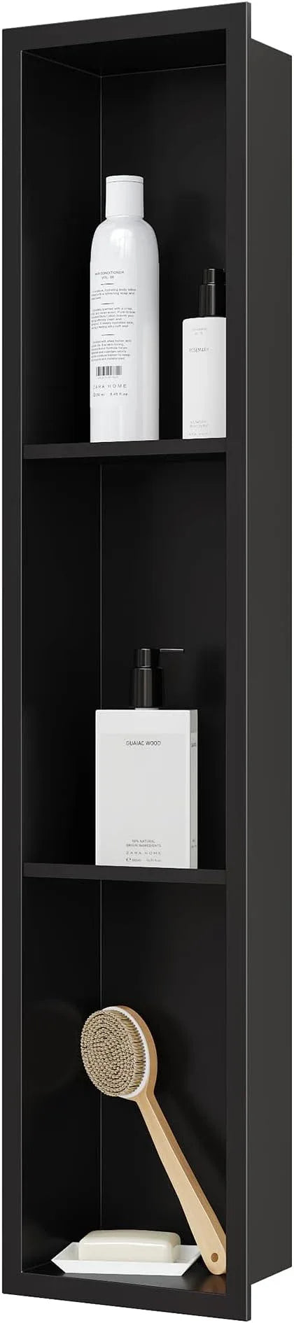 Qeke Stainless Steel Shower Niche 8" X 36", No Tile Needed Wall Niche Three-Tier, Recessed Shower Shelf for Bathroom Storage, Matte Black - ModernBath