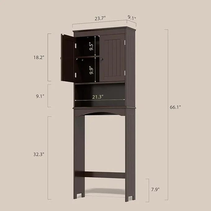 Gizoon Over The Toilet Storage Cabinet with Adjustable Shelf and Double Doors, Bathroom Space Saver Organizer Above Toilet with Open Shelf, Taller Wooden Free Standing Toilet Rack -Espresso - ModernBath
