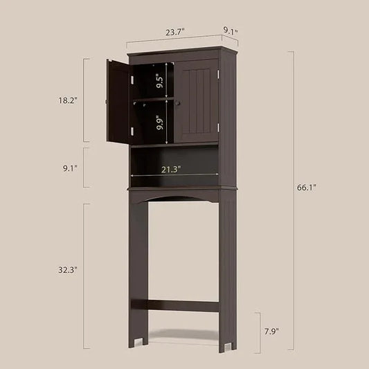 Gizoon Over The Toilet Storage Cabinet with Adjustable Shelf and Double Doors, Bathroom Space Saver Organizer Above Toilet with Open Shelf, Taller Wooden Free Standing Toilet Rack -Espresso - ModernBath