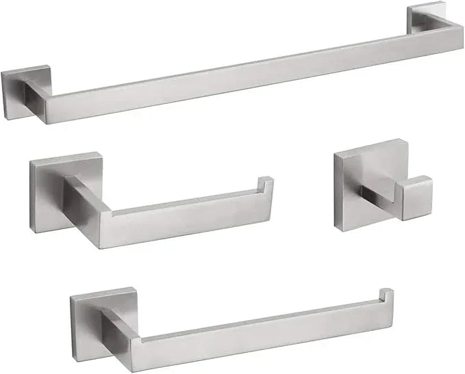 4-Piece Bathroom Hardware Set, Towel Rack Towel Bar Towel Holder Toilet Paper Holder Brushed Nickel Towel Hooks Modern Square Stainless Steel Wall Mounted Bathroom Accessories Set, 23inch - ModernBath