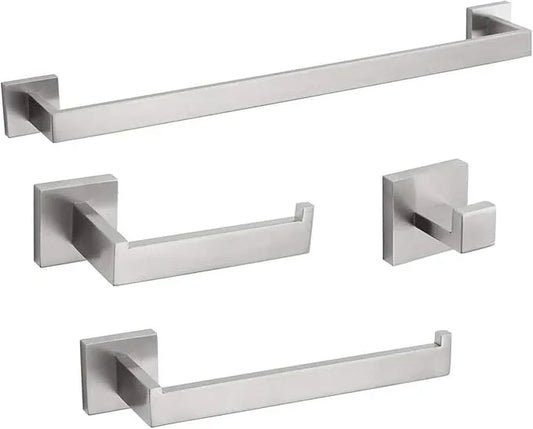 4-Piece Bathroom Hardware Set, Towel Rack Towel Bar Towel Holder Toilet Paper Holder Towel Hooks Modern Square Premium Stainless Steel Brushed Nickel Wall Mounted Bathroom Accessories Set (16inch) - ModernBath