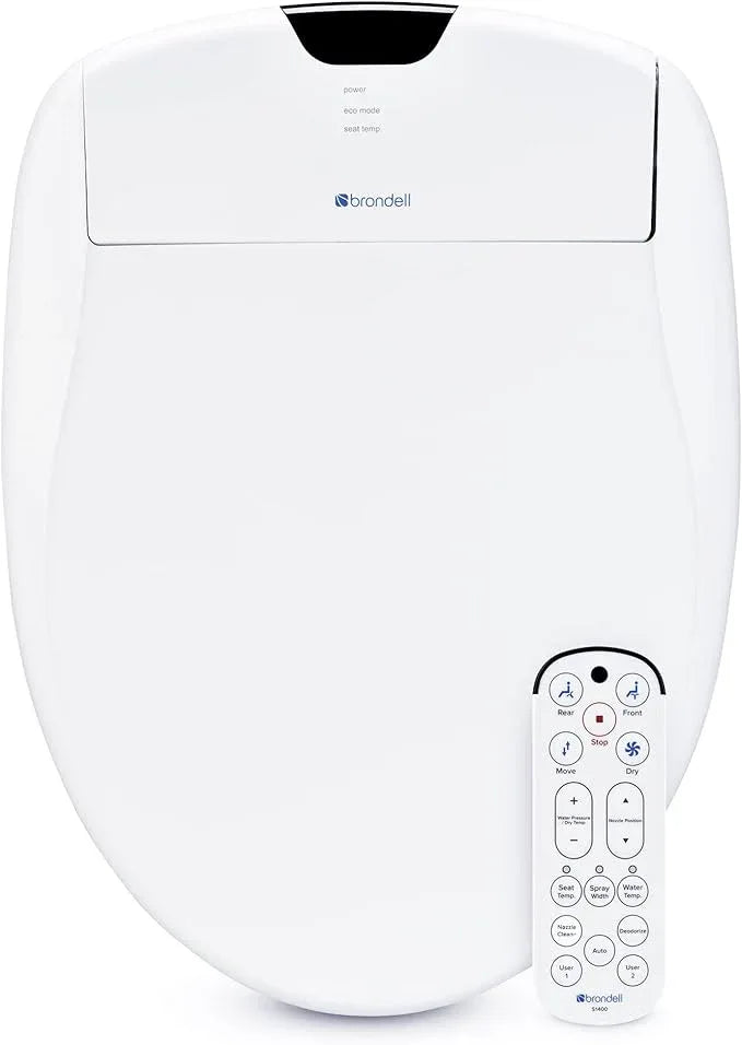 Brondell Bidet Toilet Seat S1400, Smart Toilet Seat, Dual Stainless-Steel, Self-Cleaning Nozzle With Clean Plus Technology, Endless Warm Water Bidet, Warm Air Dryer-Nightlight, Heated Seat, Round - ModernBath