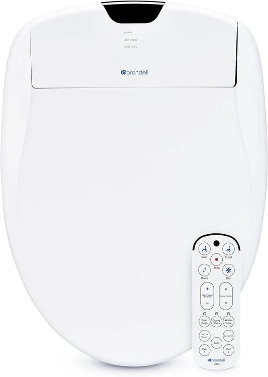 Brondell Bidet Toilet Seat S1400, Smart Toilet Seat, Dual Stainless-Steel, Self-Cleaning Nozzle With Clean Plus Technology, Endless Warm Water Bidet, Warm Air Dryer-Nightlight, Heated Seat, Round - ModernBath